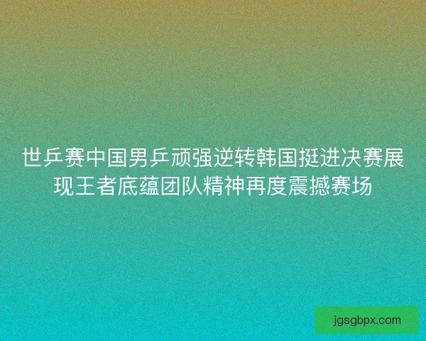 世乒赛中国男乒顽强逆转韩国挺进决赛展现王者底蕴团队精神再度震撼赛场